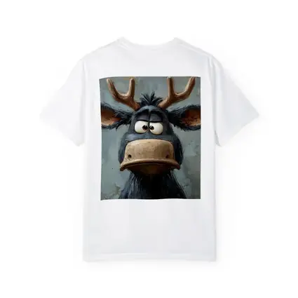 Grumpy Cartoon Moose Portrait Textured Blue Background