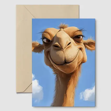 Smiling Camel Portrait Blue Sky Background
