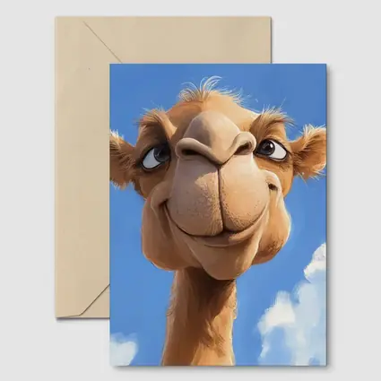 Funny Cartoon Camel Face Blue Sky