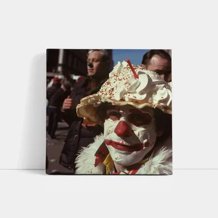 Clown With Pie Hat City Street