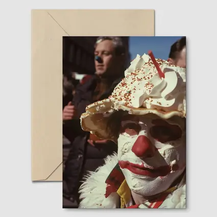 Clown With Pie Hat City Street