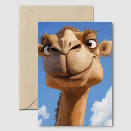 Funny Cartoon Camel Blue Sky Background