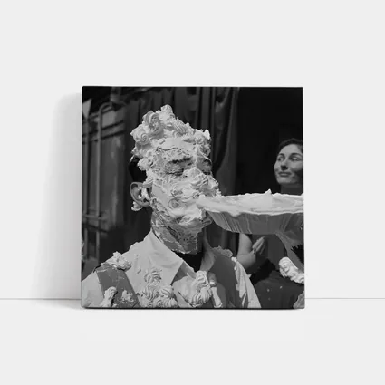 Man Covered In Cream Pie Black White