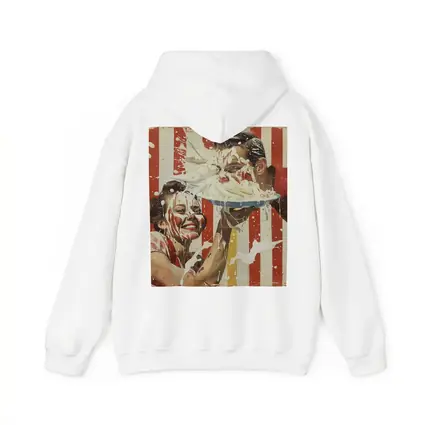 Retro Pie Fight Couple Red Striped Background