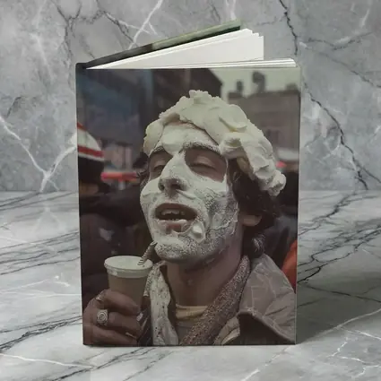 Man Covered Whipped Cream Busy City Street