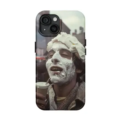 Man Covered Whipped Cream Busy City Street