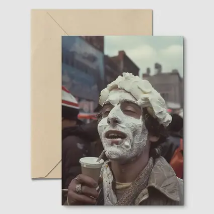 Man Covered Whipped Cream Busy City Street