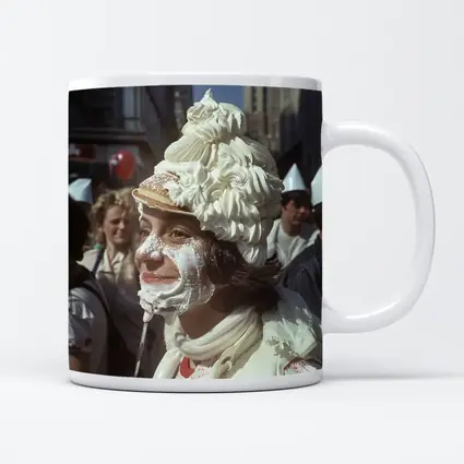 Woman Covered in Whipped Cream City Street