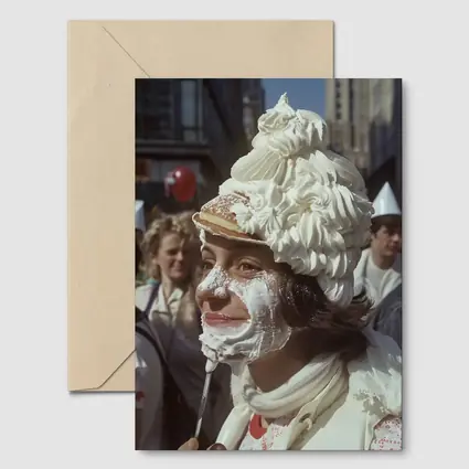 Woman Covered in Whipped Cream City Street
