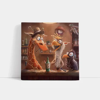 Cartoon Giraffe and Birds Bar Scene
