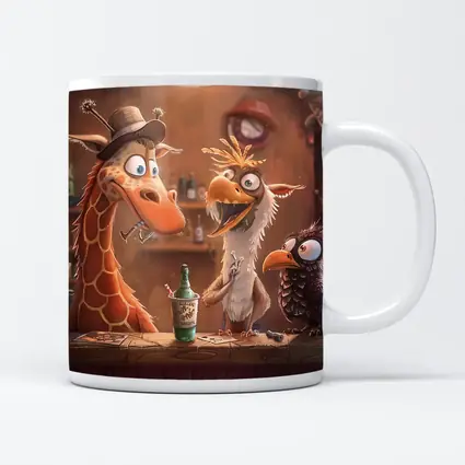 Cartoon Giraffe and Birds Bar Scene