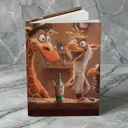 Cartoon Giraffe and Birds Bar Scene