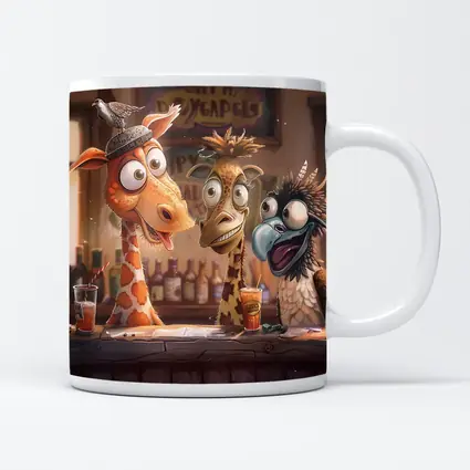 Funny Giraffes and Bird at Bar