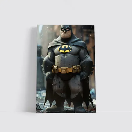 Chubby Batman Superhero Standing City Ruins
