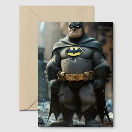 Chubby Batman Superhero Standing City Ruins
