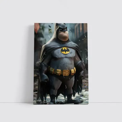 Chubby Batman Standing in Rainy City