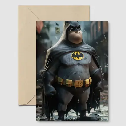 Chubby Batman Standing in Rainy City