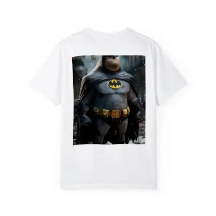 Chubby Batman Standing in Rainy City