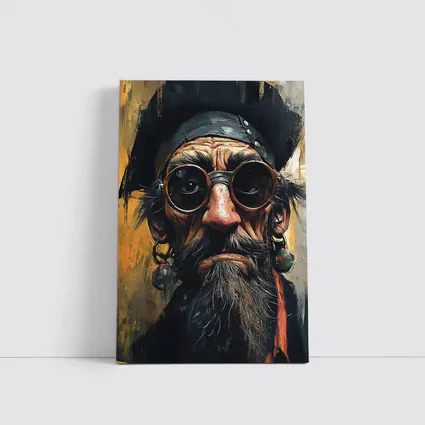 Old Pirate Portrait Oil Painting Golden Background