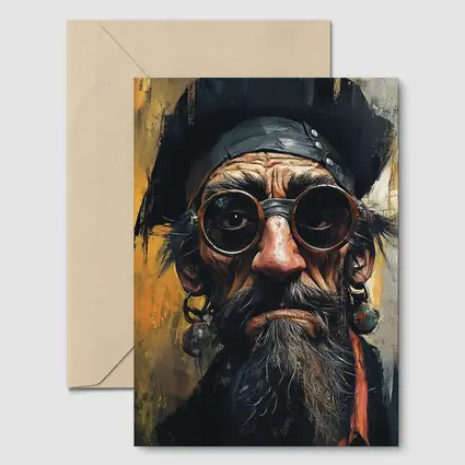 Old Pirate Portrait Oil Painting Golden Background