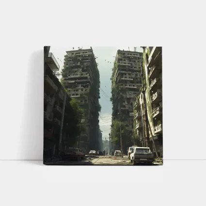 Abandoned City Street Overgrown Buildings Post Apocalyptic