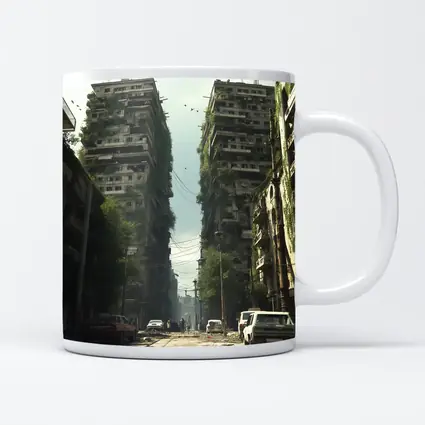 Abandoned City Street Overgrown Buildings Post Apocalyptic