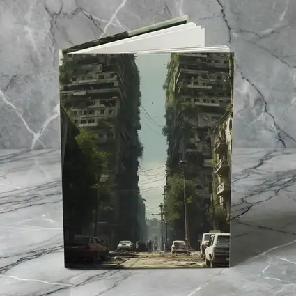 Abandoned City Street Overgrown Buildings Post Apocalyptic