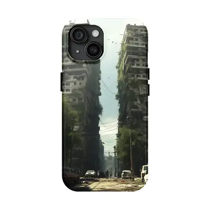 Abandoned City Street Overgrown Buildings Post Apocalyptic