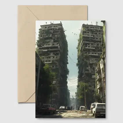 Abandoned City Street Overgrown Buildings Post Apocalyptic