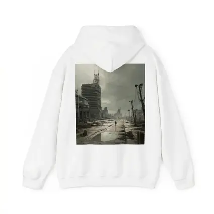 Lone Figure Walking Through Desolate Abandoned City