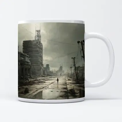 Lone Figure Walking Through Desolate Abandoned City