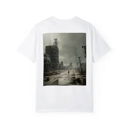 Lone Figure Walking Through Desolate Abandoned City
