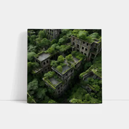 Abandoned City Ruins Overgrown With Dense Forest