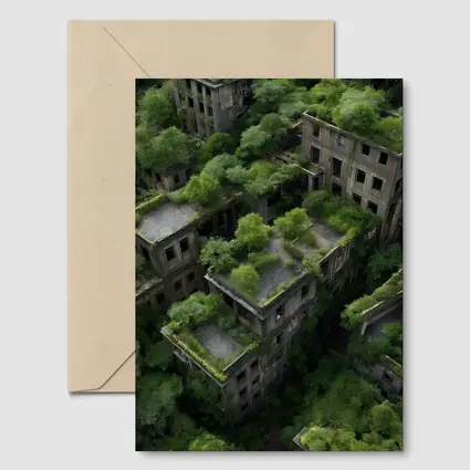 Abandoned City Ruins Overgrown With Dense Forest