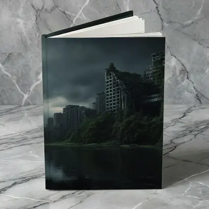 Abandoned City Ruins Overgrown Dark Stormy Sky