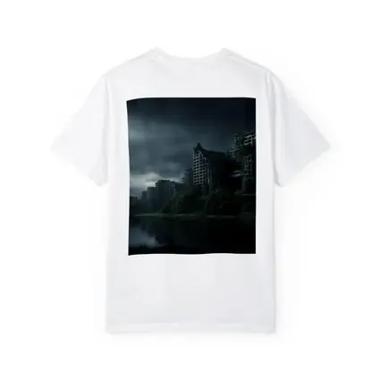 Abandoned City Ruins Overgrown Dark Stormy Sky