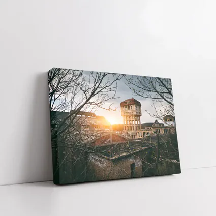 Abandoned Building Ruins At Golden Sunset