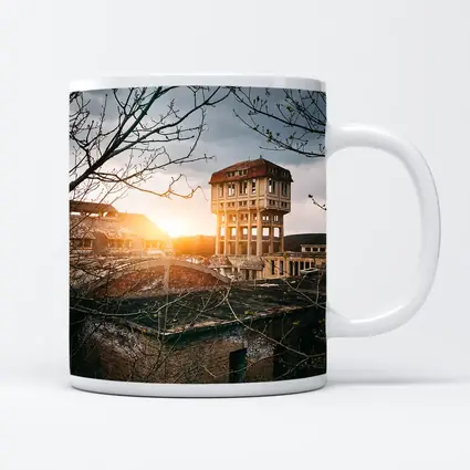 Abandoned Building Ruins At Golden Sunset