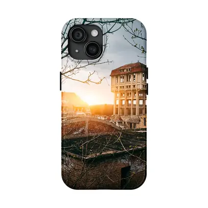 Abandoned Building Ruins At Golden Sunset