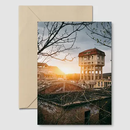 Abandoned Building Ruins At Golden Sunset