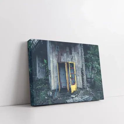 Abandoned Yellow Phone Booth Overgrown Ruins