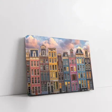 Amsterdam Canal Houses Colorful Sunset Sky