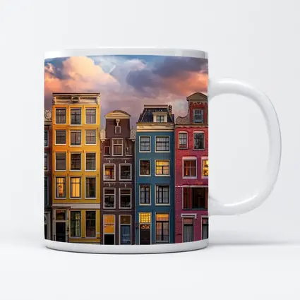 Amsterdam Canal Houses Colorful Sunset Sky