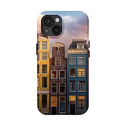 Amsterdam Canal Houses Colorful Sunset Sky