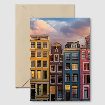 Amsterdam Canal Houses Colorful Sunset Sky