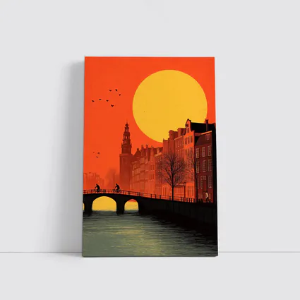 Amsterdam Canal Sunset Retro Minimal Art