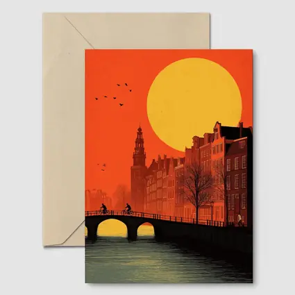 Amsterdam Canal Sunset Retro Minimal Art