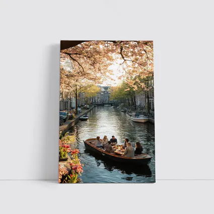 Amsterdam Canal Boat Spring Cherry Blossoms