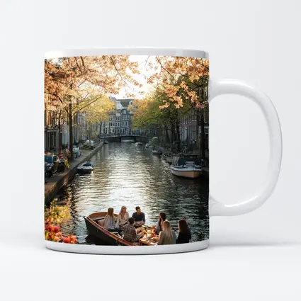 Amsterdam Canal Boat Spring Cherry Blossoms