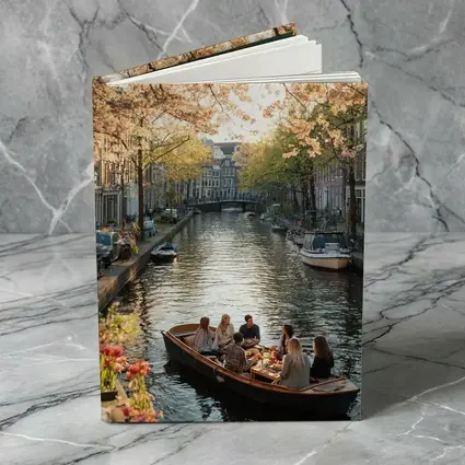 Amsterdam Canal Boat Spring Cherry Blossoms